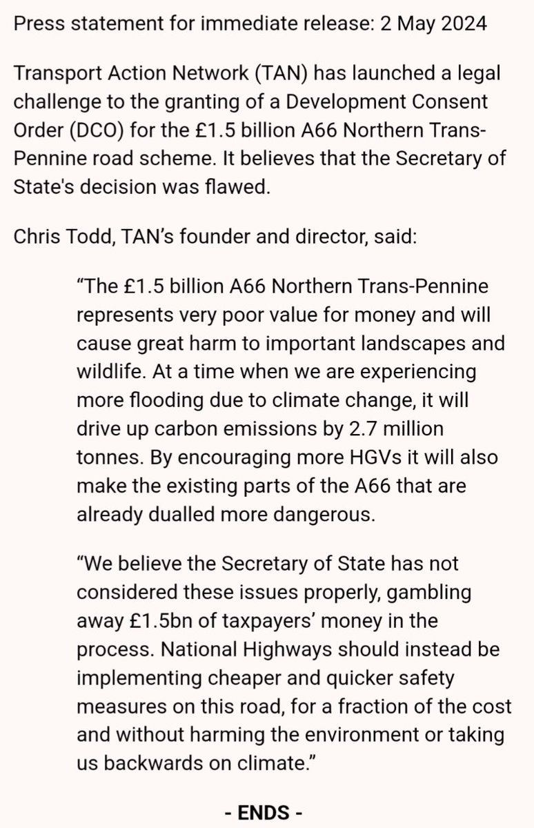 🚨BREAKING🚨 👁️‍🗨️NEW LEGAL CHALLENGE to a UK road scheme - the 2,700,000 carbon tonnes // £1,500,000,000 A66 ❌Not good for carbon or fiscal budgets ✅Help STOP this scheme by supporting @TransportActio2 legal fund here👉crowdjustice.com/case/stop-this…