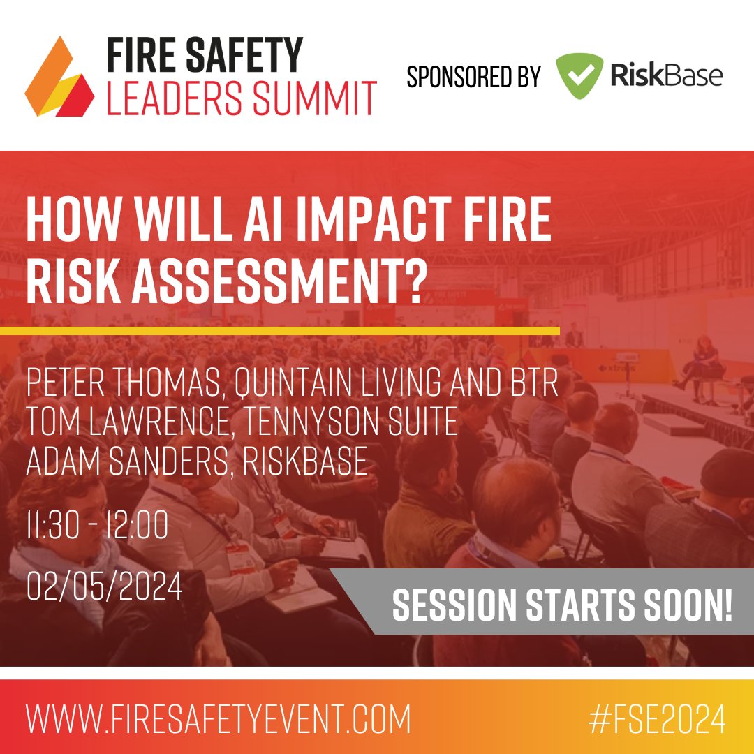 Session starts in 10 mins! 🗣️ Head over to the Fire Safety Leaders Summit sponsored by Riskbase, to learn how AI will impact fire risk assessment! #FSE2024