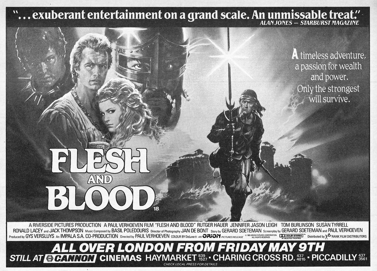 On this day, May 2nd, 1986, Paul Verhoeven's FLESH AND BLOOD, starring Rutger Hauer, opened in London. 'An unmissable treat' @alanfrightfest