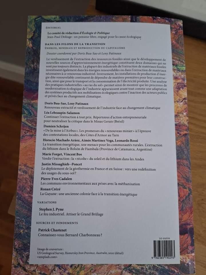 Le numéro 68 d’Écologie & Politique est sorti  ! Vous retrouverez plusieurs contributions, dont la mienne, parlant des  usages de co-production de la géothermie profonde.

Disponible dans toutes les bonnes librairies (et bientôt sur Cairn)

ecologie-et-politique.info/spip.php?page=…