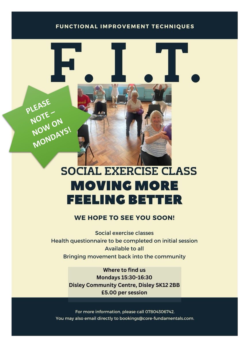 Every Monday, #DisleyCommunity Centre is filled with movement! 🕺
The #SocialExercise Classes teach moving more and the health benefits it brings.
Head to the #CommunityCentre between 15:30-16:30 raring to go!