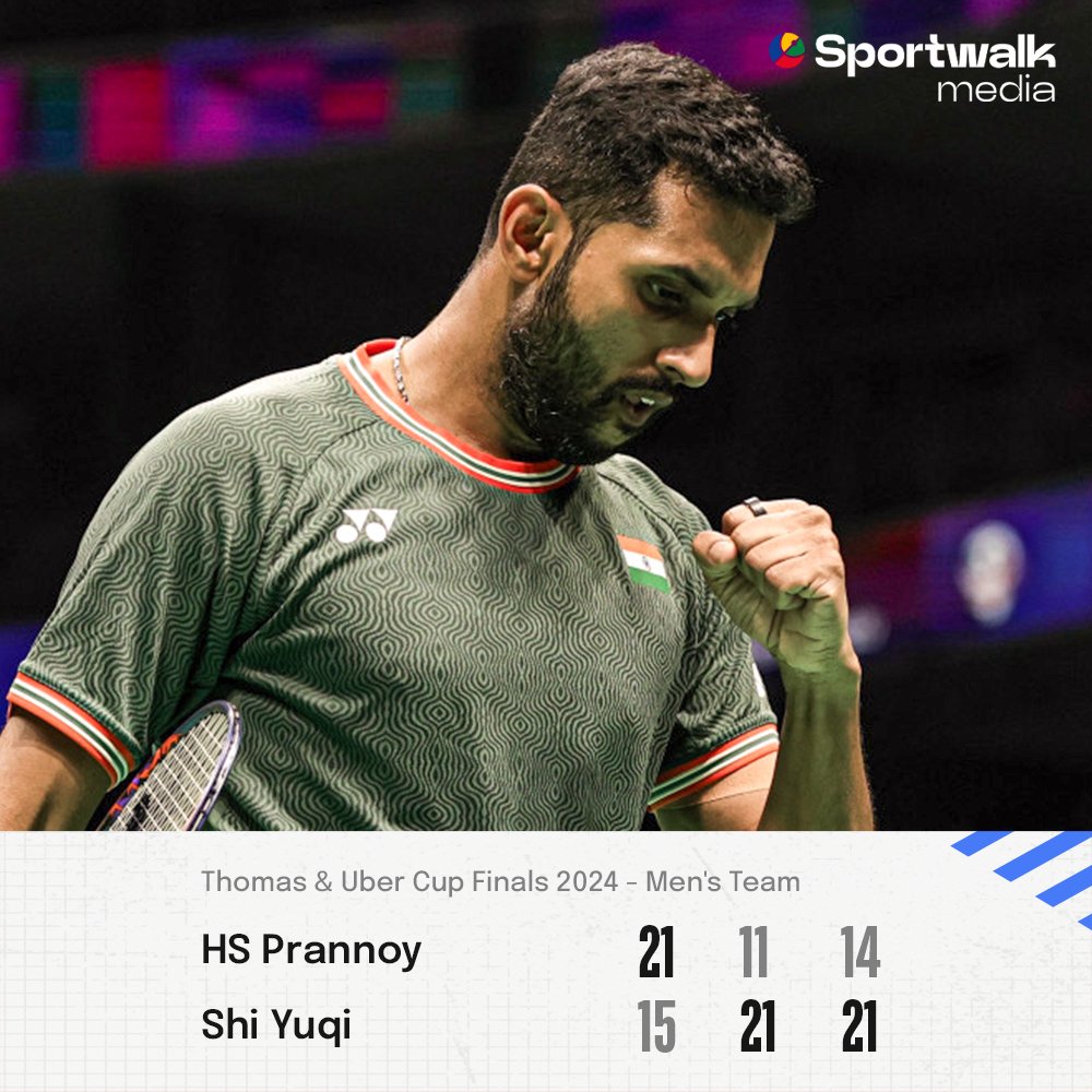 🏸 𝗖𝗵𝗶𝗻𝗮 𝘁𝗮𝗸𝗲𝘀 𝗮 𝟭-𝟬 𝗹𝗲𝗮𝗱 𝗮𝗴𝗮𝗶𝗻𝘀𝘁 𝗜𝗻𝗱𝗶𝗮! Prannoy drops the second & third games to Shi Yuqi after a promising start in the first game.

Score: 🇮🇳 0 - 1 🇨🇳

👉🏻 Follow @sportwalkmedia for the latest updates on Indian sports.

@Media_SAI @BAI_Media…