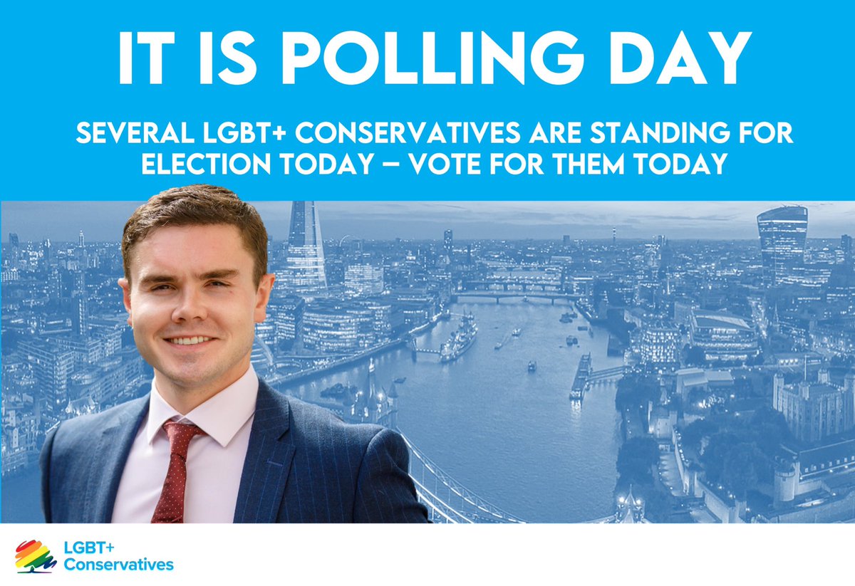 LGBT+ Conservatives are standing for election all over the United Kingdom today. @FreddieDowning_ is standing in City and East as a @CityHallTories. Vote for Freddie today for a strong Conservative voice in the London Assembly ⬇️