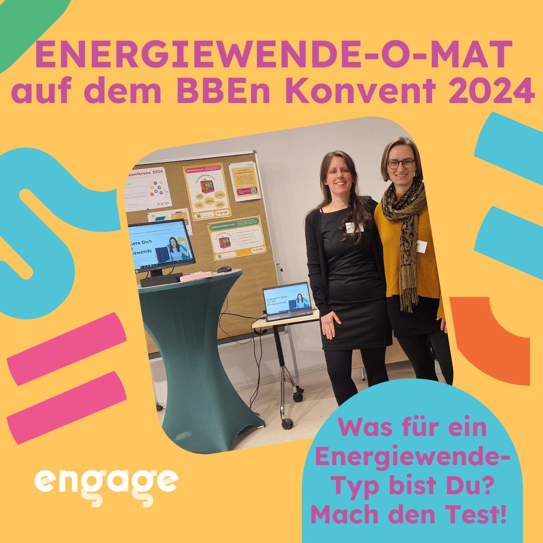 💪 ENGAGE jetzt war auch beim #BBEnKonvent2024 mit unserem #Energiewende-O-Maten. Damit kannst Du herausfinden, welche Art der Beteiligung an der Energiewende zu Dir am Besten passt. Mach direkt den Test:

🌐 eom.engage.jetzt

#bürgerenergie <a href="/IKEM_berlin/">IKEM</a> <a href="/100ProzentEE/">100pes</a>
