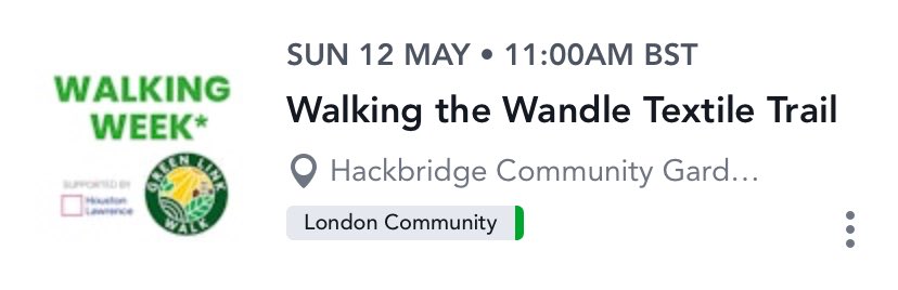 Walk the Wandle with me! Join me on the Wandle Trail on Sunday 12th May to learn about the Wandle’s textile heritage, and its restoration to a precious green and blue space in South London. community.nationalparkcity.org/events/walking…