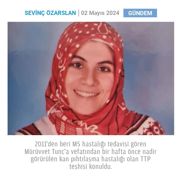 Düzce’de ana okulu öğretmenliği yaparken 1 Eylül 2016’da çıkarılan 672 sayılı KHK ile ihraç edilen Mürüvvet Tunç (41), 23 Nisan 2024’te Düzce’de tedavi gördüğü hastanede hayatını kaybetti. kronos36.news/tr/khkli-ogret…