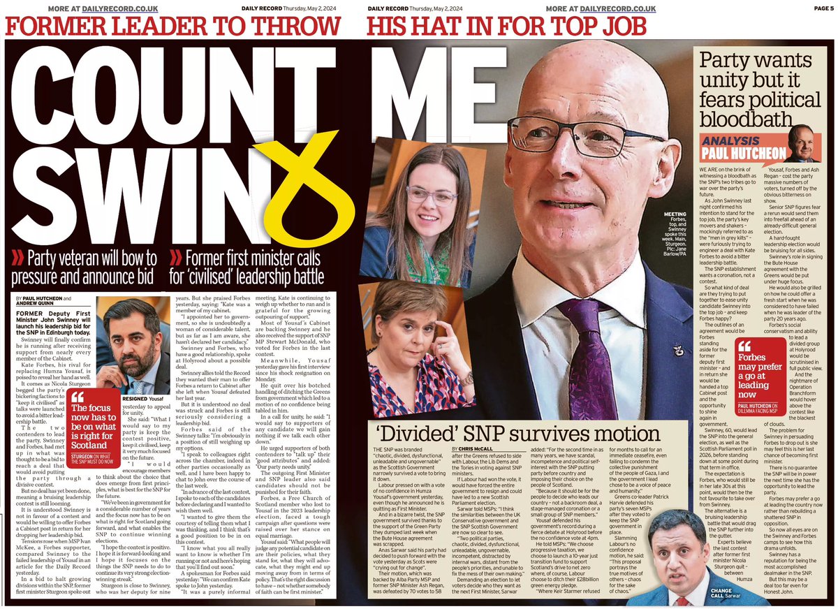 Daily Record lobbying hard for Swinney.