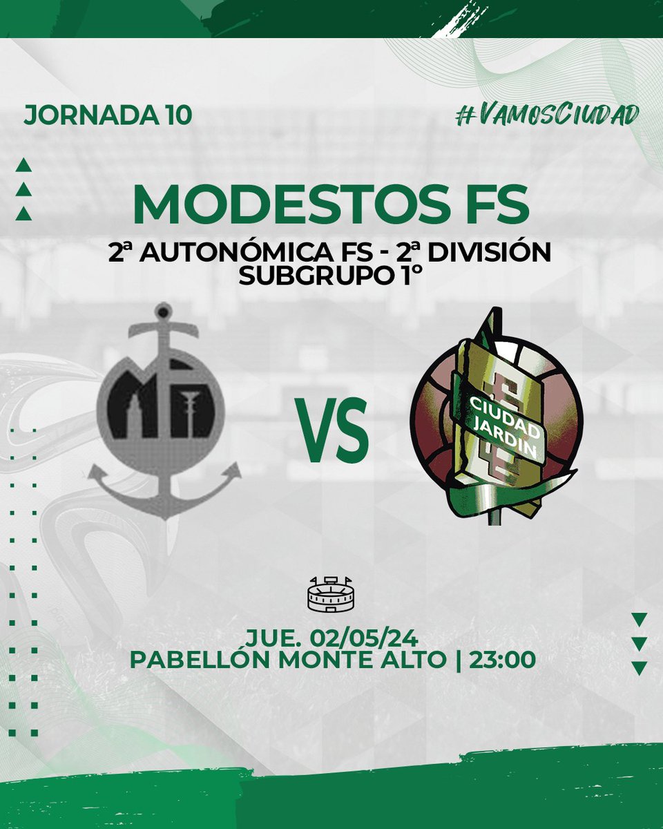 ·MODESTOS FS·

¡Es día de partido!

🆚Internacional de Monte Alto
🏟️Pabellón Monte Alto
⏰23hs.

#VamosCiudad 💚🤍