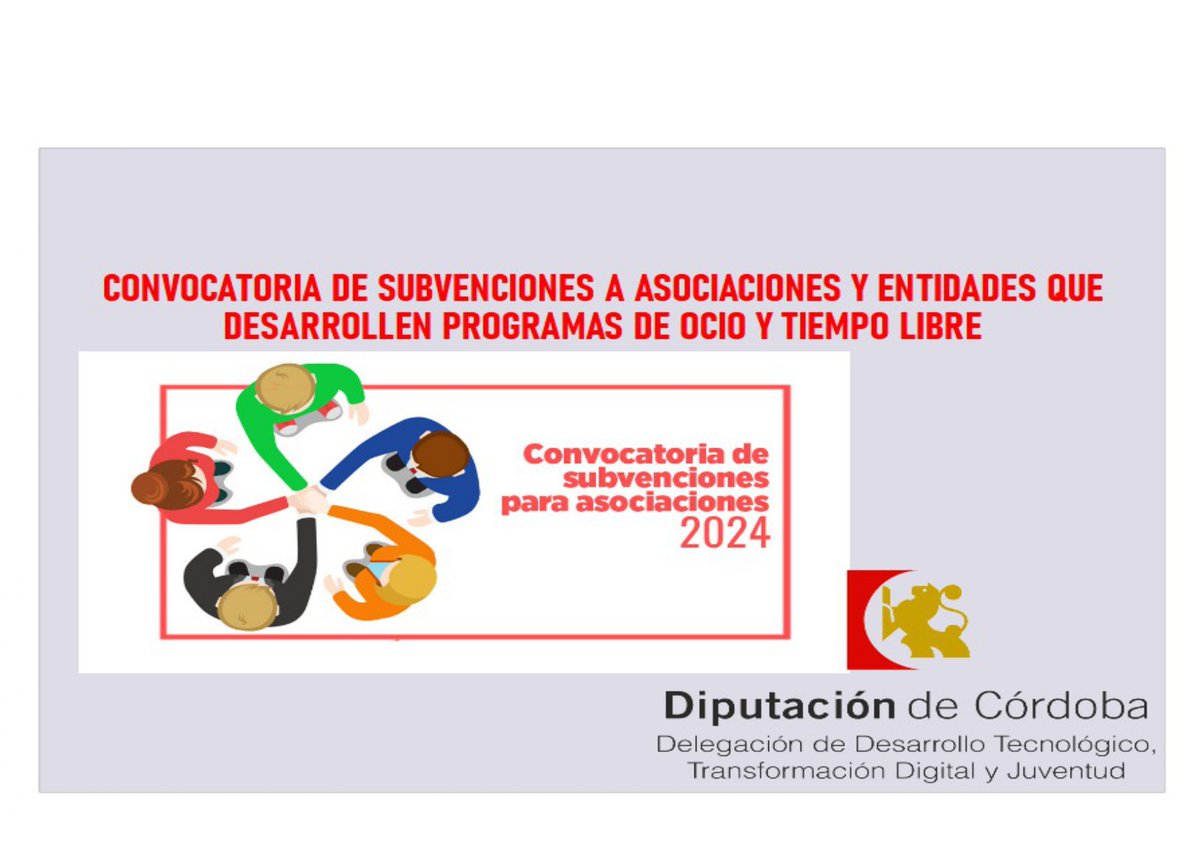 #Convocatoria2024 de #subvenciones2024 para #asociaciones y entidades que desarrollen    #Programa de #ocio y #tiempolibre. @dipucordoba   juventud.dipucordoba.es/convocatoria-d…