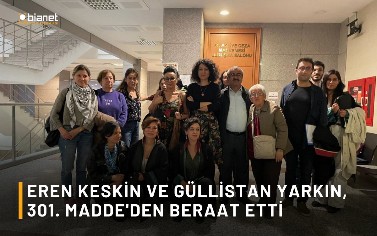 ⚖️Ermeni Soykırımı anması nedeniyle yargılanan Eren Keskin ve Güllistan Yarkın beraat etti “Soykırım değil diyenlerle aynı özgürlüğe sahip olmak istiyorum” 🗞️@kepenekevrimm, duruşmadan aktardı bianet.org/haber/eren-kes…