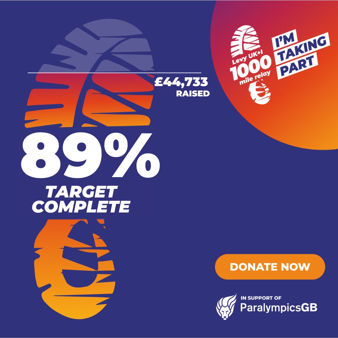 Progress Update!! 🏃‍♂️👟🚴 We’re 89% there, having raised £44,733 out of our £50,000 target to support ParalympicsGB on their journey to the Olympic Games in Paris this year! A heartfelt thank you for your unwavering support so far! justgiving.com/team/teamlevy1…