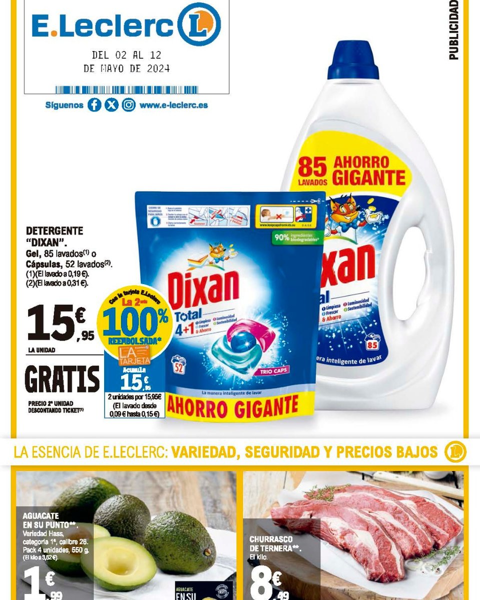 Publicamos nuevo folleto HIPER OFERTAS con la mejor oferta en productos para el hogar, alimentación, higiene, carnicería y mucho más... para el máximo ahorro en tu Tarjeta E.Leclerc 💳. Válido del 2 al 12 de mayo. 🔗 ¡Échale un vistazo!