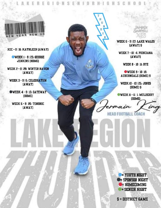 A special s/o goes to Coach Jeremy Davis on the schedule design. With a new year & new leadership comes higher expectations! We will be playing 7 Polk County schools as well as Bartow in the spring. Let’s see if our coaches, players, & fans are up to the challenge! #GoThunder