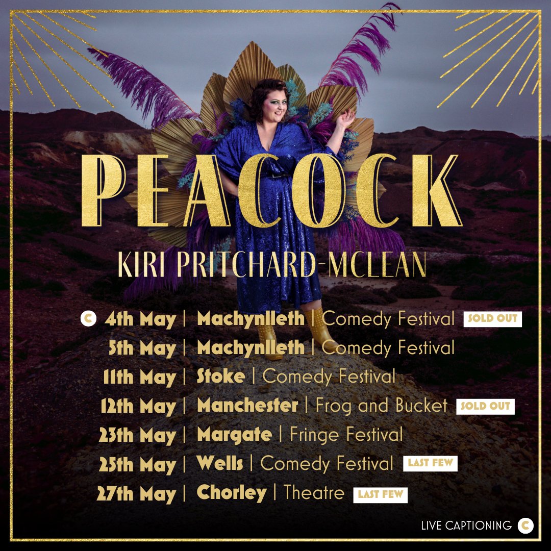 🦚 @kiripritchardmc's Peacock Tour kicks off on Saturday with a sold out show at @machcomedyfest ! Here are all the dates you can see her in May 🦚 🎟 Tickets from littlewander.co.uk