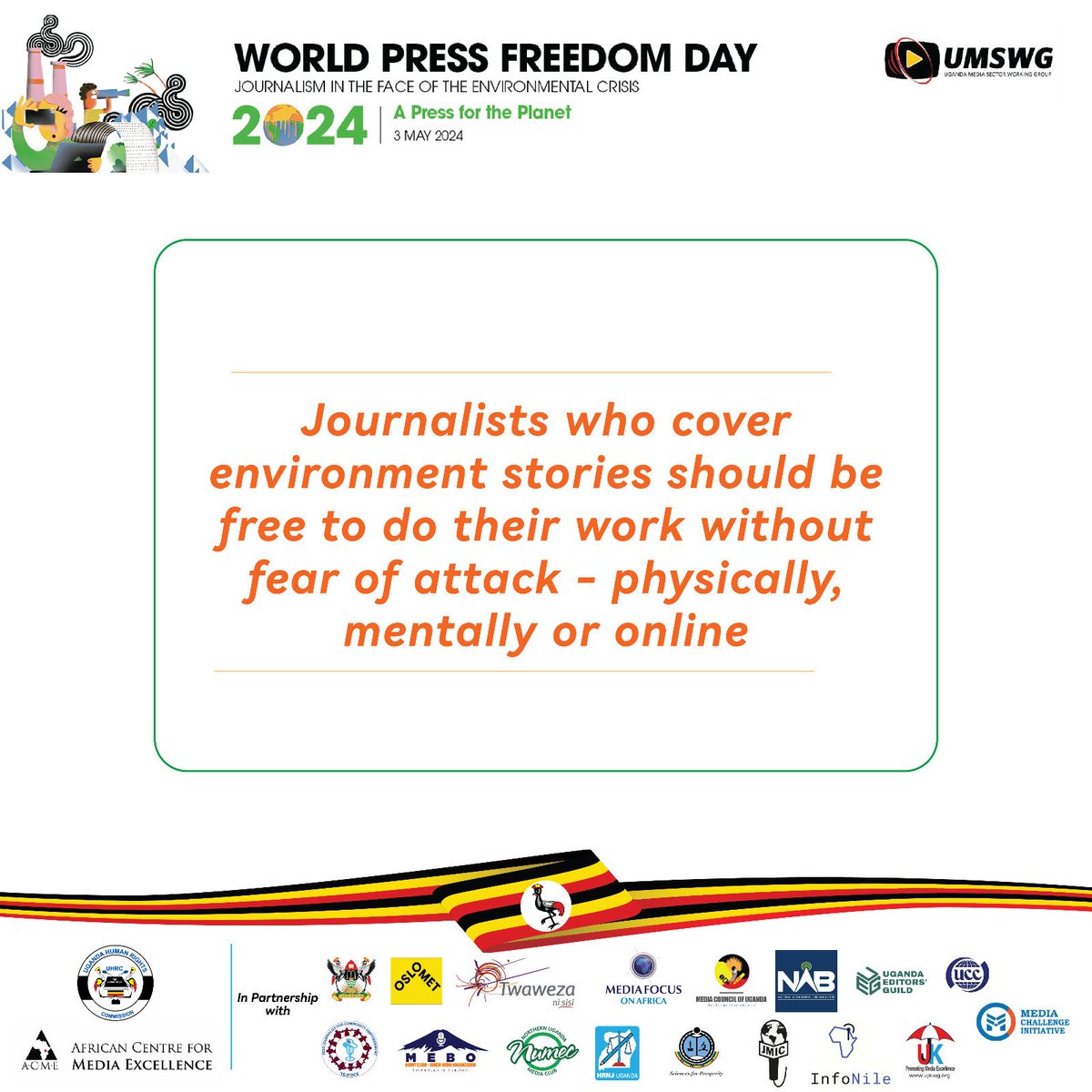 We recognise and appreciate the efforts of environmental journalists who risk their lives to uncover stories that matter for our planet's well-being. #WorldPressFreedomDay #WPFD2024UG