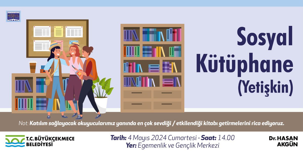 Büyükçekmece’mizde Kitap Buluşması! 📚 Tüm kitapseverlerimizi bir araya getiriyoruz. Bu etkinlikte, katılımcılar en sevdikleri veya en çok etkilendikleri kitapları yanlarında getirecek ve kitaplar hakkında sohbet edecekler. Tüm büyük #Büyükçekmece ailemizi etkinliğimize davet…