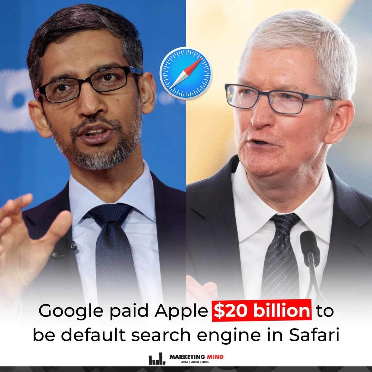 Google reportedly paid Apple a staggering $20 billion in 2022 to maintain its position as the default search engine on Safari. #MarketingMind #Google #WhatsBuzzing #Apple