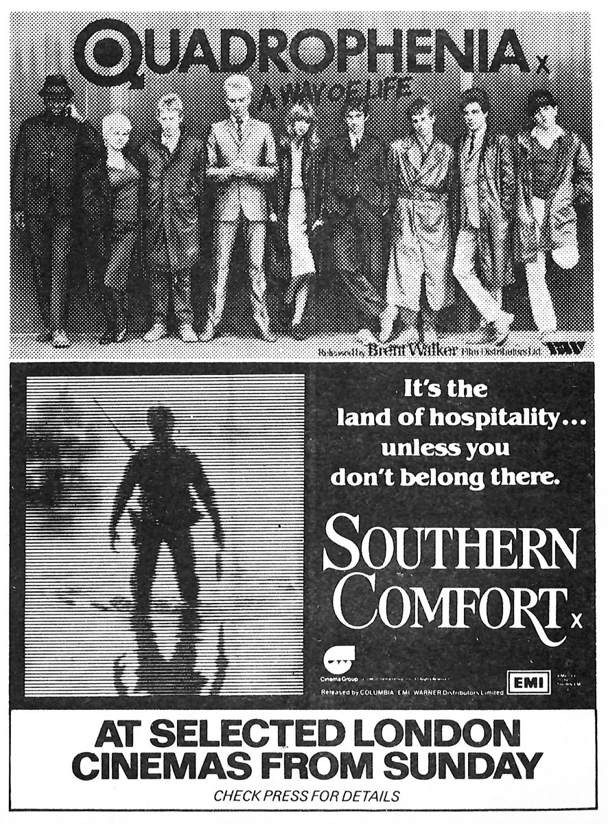 Super double-bill in London cinemas, QUADROPHENIA + SOUTHERN COMFORT on this day May 2nd, 1982..