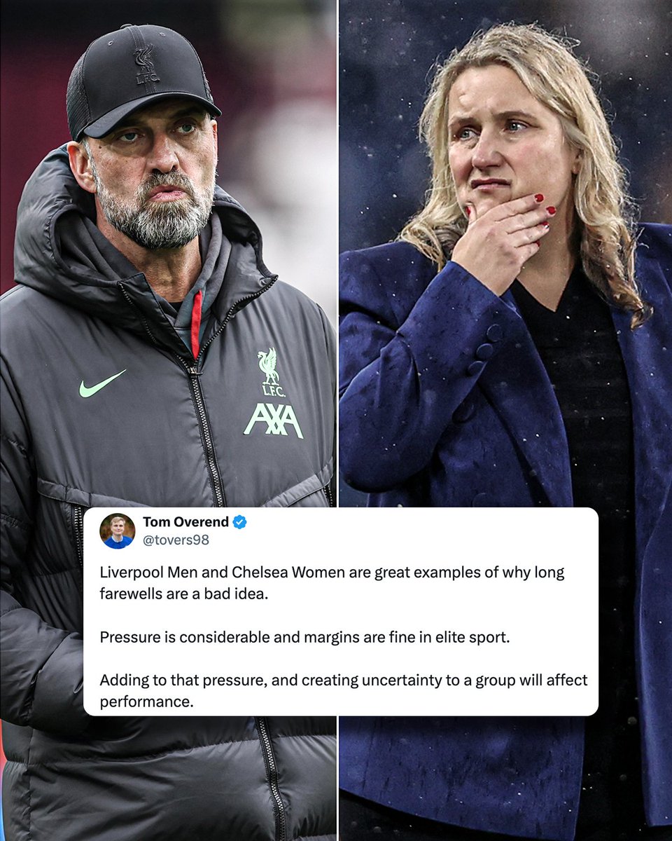 Have Jürgen Klopp and Emma Hayes departure announcements impacted their team's result this season? 🤔 

(h/t @tovers98)