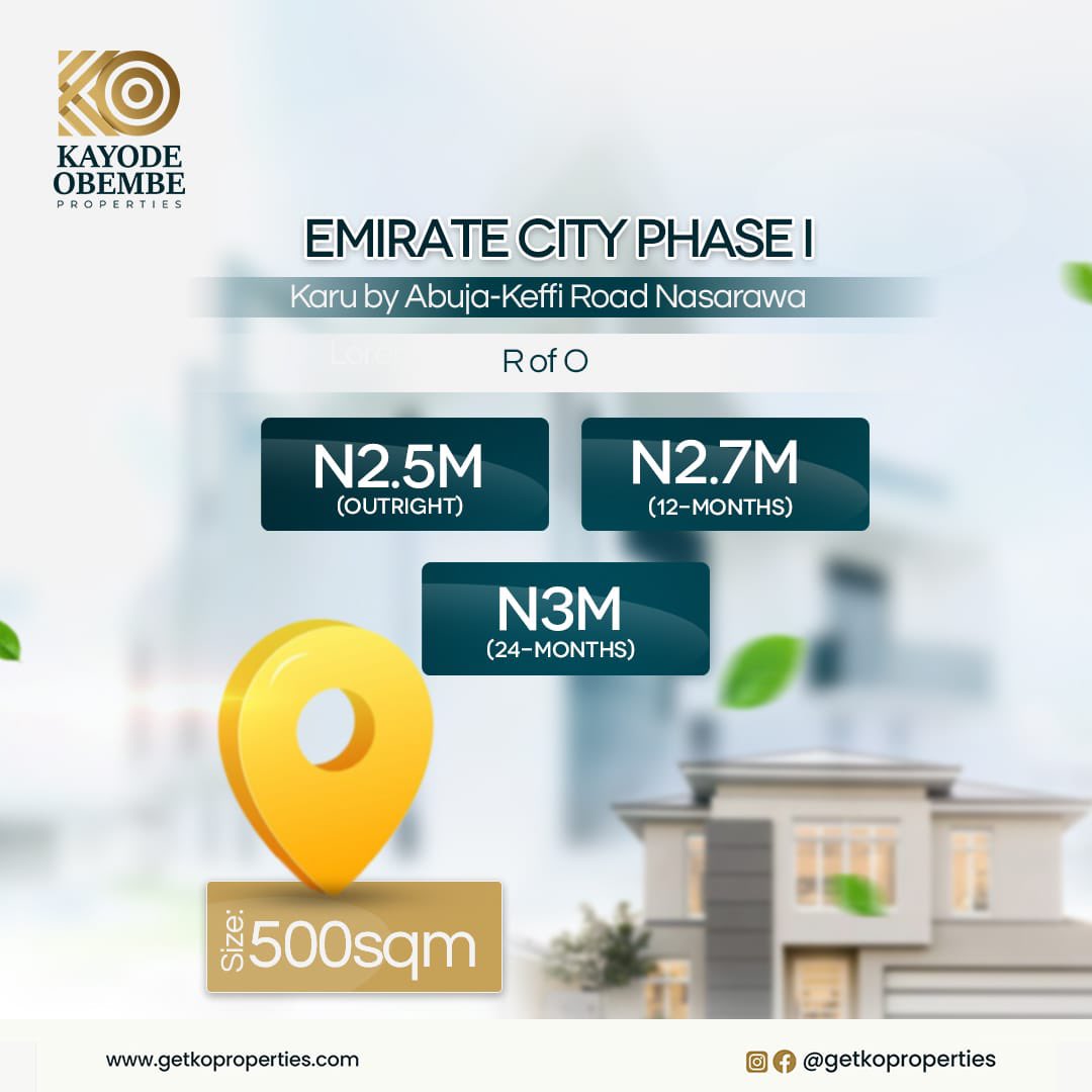 HOME OF THE WEEK🏡

Emirate City Estate phase 1
Location: Karu by Abuja-Keffi Rd

Here are the landmarks for the estate
•Animal Sanctuary
•Winners Chapel
•Afrihub University

#thursdaytrivia
#throwbackthursday
#thursdayvibes
#thursdaypuzzle
#thursdayfeels