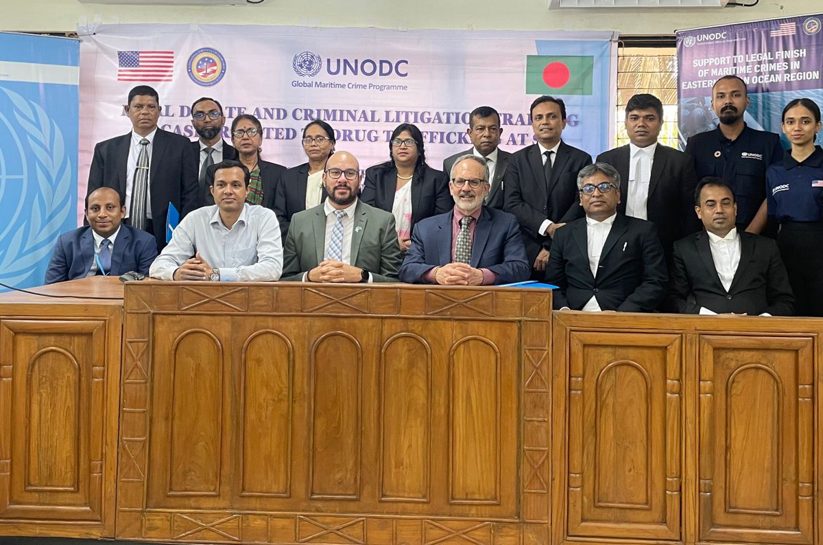 @UNODC_MCP in #Bangladesh🇧🇩 completed Training on Legal Debate & Criminal Litigation for 8 prosecutors at the Judicial Administration Training Institute to strengthen their legal & advocacy skills in tackling cases of drug trafficking at sea Funded by @StateINL #BorderManagement