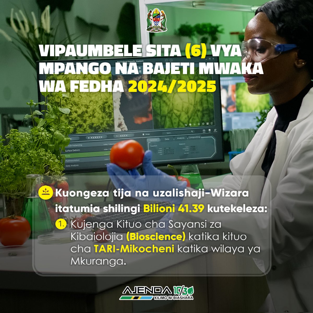 Vipaumbele 6 vya Mpango na Bajeti ya Mwaka wa Fedha 2024/2025...@HusseinBashe #BajetiKilimo l #LishaTaifaLishaDunia #BajetiYaWakulima l #Ajenda1030