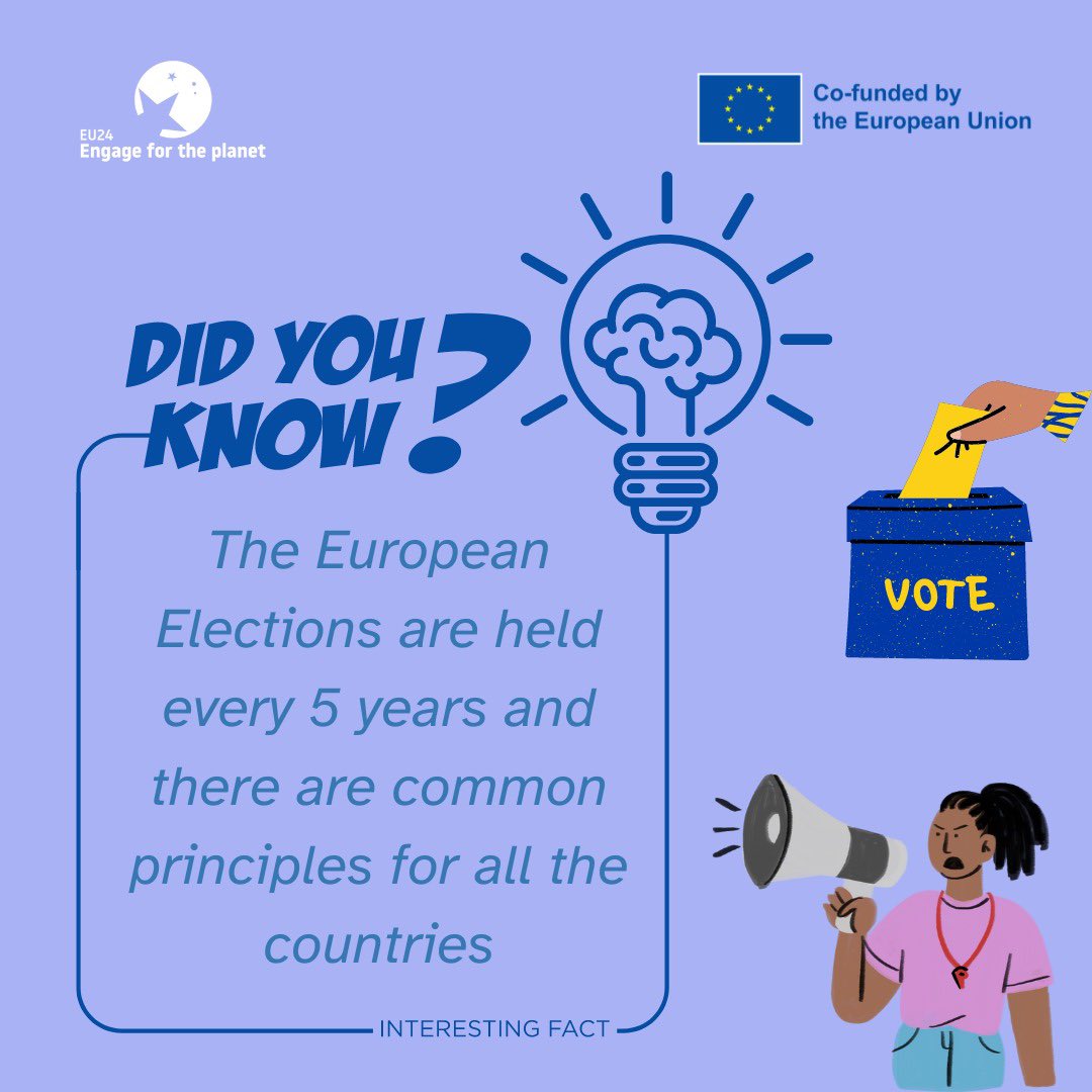 🌍✨ Get ready to Engage for the Planet! 

Did you know #Europeanelections happen every 5 years? 

🗳️ Learn more about the crucial principles shaping our future: proportional representation, cross-border voting rights, and more! 🌟 

#EU24