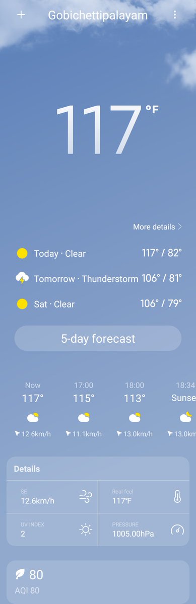 sridhar39317199's tweet image. #MIUI Weather#Today Gobichettipalayam 117 / 82℉,Cloudy,AQI 80