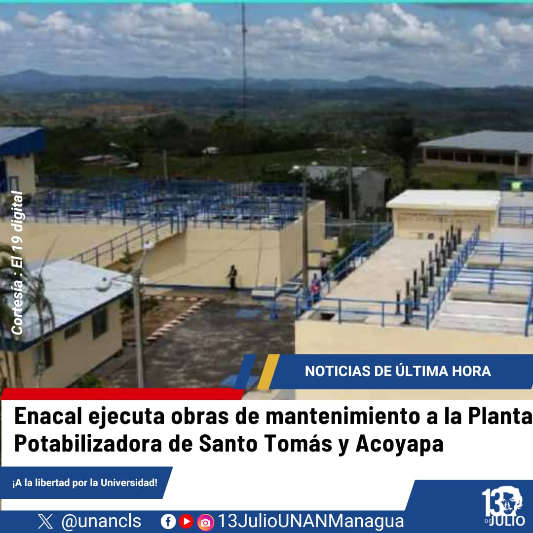 Para asegurar la calidad del Agua que se suministra a las Familias de Santo Tomás y Acoyapa, ejecutamos obras de mantenimiento a la Planta Potabilizadora ubicada en la Ciudad de Santo Tomás. ✊🏼🇳🇮🖤❤️🚰 #SomosUNAN #4519LaPatriaLaRevolución #ManaguaSandinista