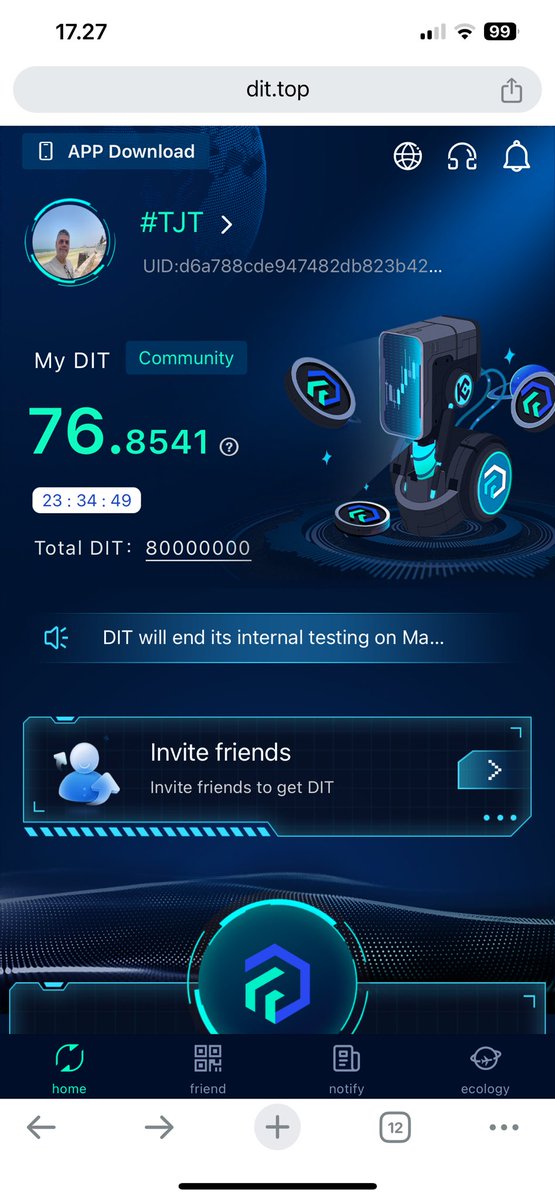 Update of my $DIT mining process. #DIT has got 60k people joined in a week, since they begun mining.

I thank @everyone of 140 people who joined my #TJT team in a week.

Welcome all new!

dit.top/#/pages/index/…

Invite code:
a3igtkaa

(This is not investment advice, DYOR!)