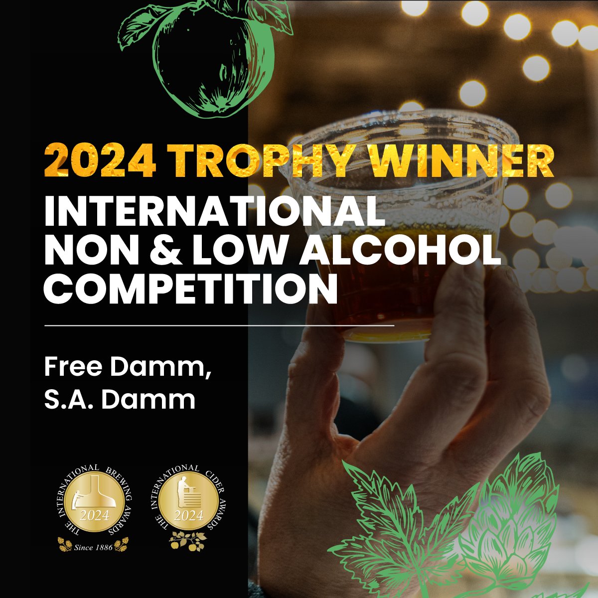 We’re happy to announce the winner of this year’s 𝐈𝐧𝐭𝐞𝐫𝐧𝐚𝐭𝐢𝐨𝐧𝐚𝐥 𝐍𝐨𝐧 &amp; 𝐋𝐨𝐰 𝐀𝐥𝐜𝐨𝐡𝐨𝐥 𝐂𝐨𝐦𝐩𝐞𝐭𝐢𝐭𝐢𝐨𝐧 is:

🏆Free Damm, S.A. Damm (Spain)

Trophy sponsor: All Party Parliamentary Beer Group