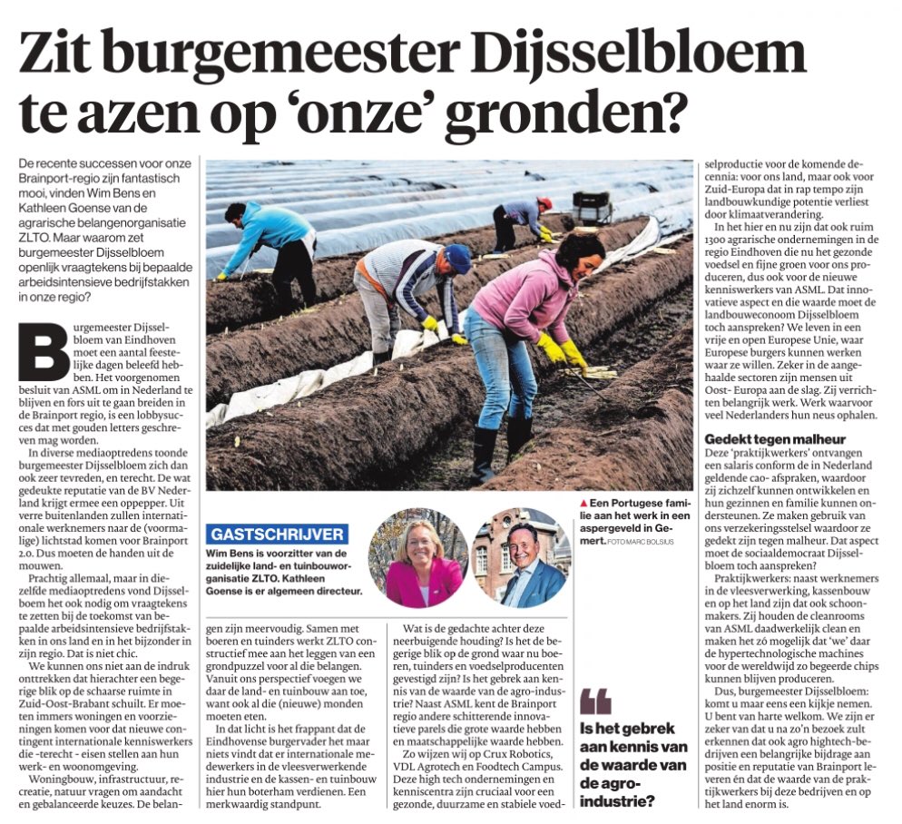 Niet alles kan overal. Hulde dat #Dijsselbloem debat aanjaagt dat @MRE_netwerk @Brainport_ehv keuze maakt voor welke (bedrijfs)activiteiten ruimte is en wat brede waarde is van ruimte-extensieve activiteiten: landbouw, logistiek, industrie @ED_Regio. Iets voor poll @DaphneBroers