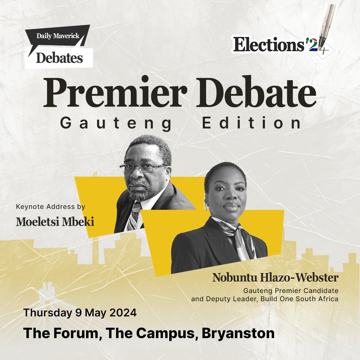 Just announced, Moeletsi Mbeki will be delivering a key note address at Daily Maverick Debates next Thursday, 9th May. Nobuntu Hlazo Webster, Gauteng Premier Candidate and Deputy Leader, @buildonesa will be joining the panel. Buy your tickets now: qkt.io/dmdebatesgaute…
