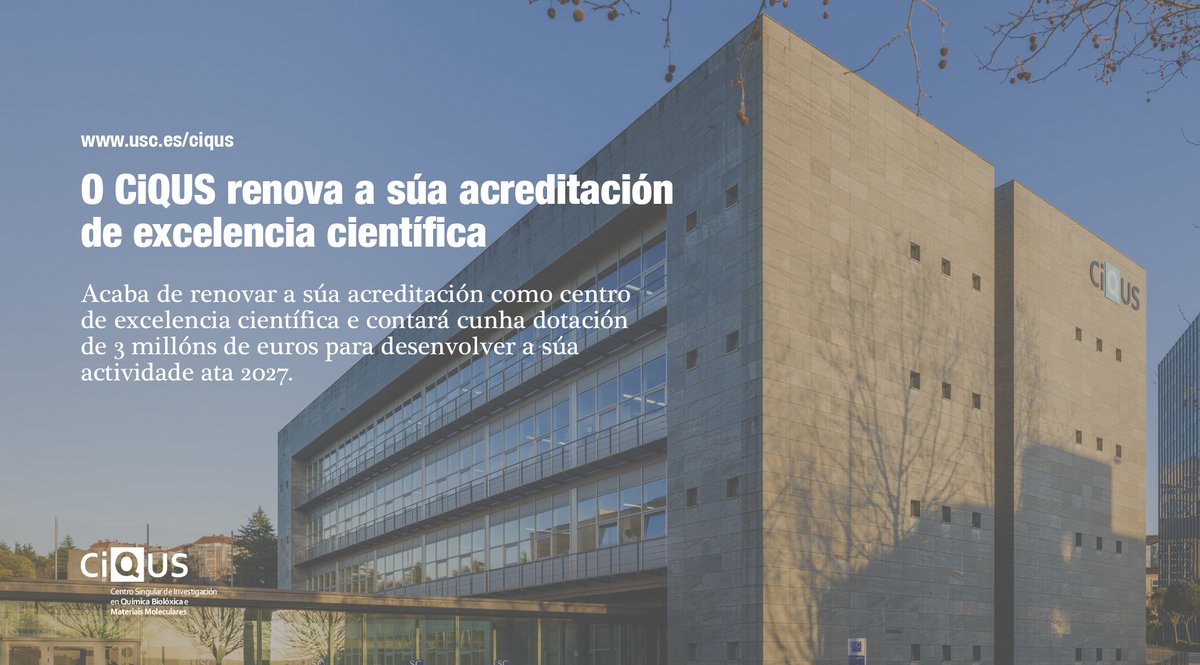 #CiQUSnews 🏅 O #CiQUS renova a súa acreditación de excelencia científica. 🔹 Volve ser o centro mellor valorado no proceso do avaliación da traxectoria e o rendemento dos centros de investigación do Sistema Universitario Galego (SUG). usc.es/ciqus/gl/novas…