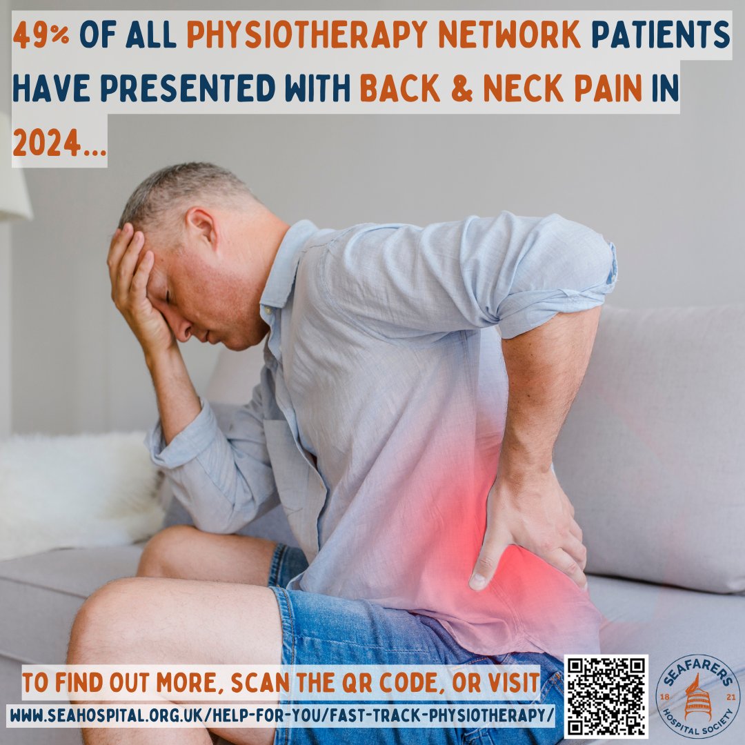 Suffering from back or neck pain? 🏥In 2024, back and neck issues have accounted for nearly half of all treatment via our UK wide #PhysiotherapyNetwork #Fishermen and #Seafarers can access free, fast track physiotherapy across the UK. Find out more ; seahospital.org.uk/help-for-you/f…