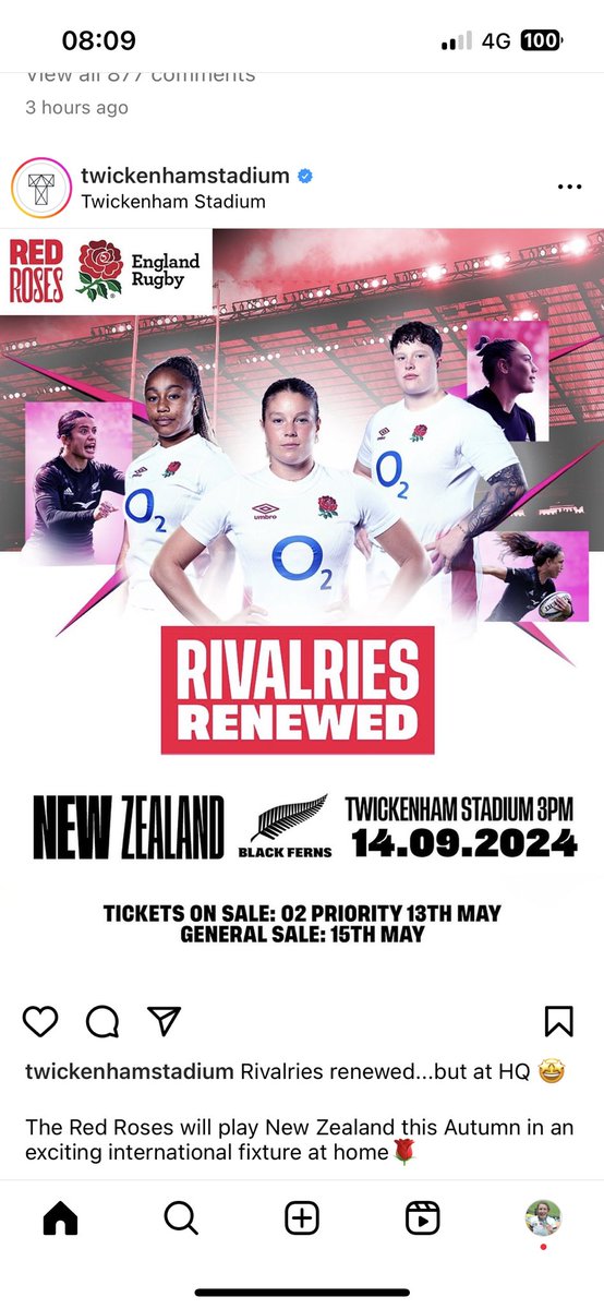 🙋🏻‍♀️Who’s coming to one of rugby’s biggest rivalries @twickenhamstadium 

🇳🇿 @BlackFerns are coming to play the @redrosesrugby this autumn , so it’s @rugbyworldcup winners vs @womenssixnations champions.

🎟️Tickets released @O2UK priority 13th May or gen public 15th

@EnglandRugby