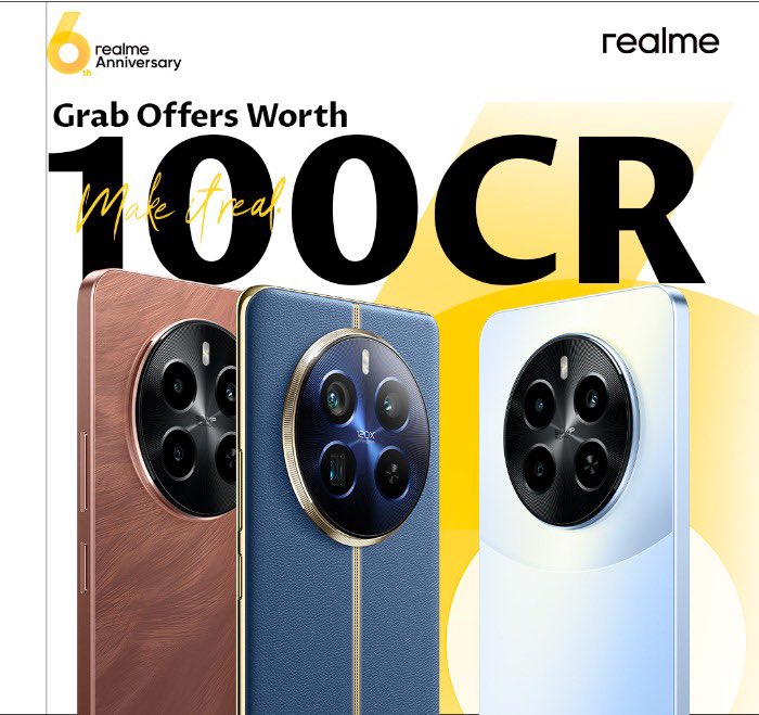 Realme announces their 6th anniversary sale with some exiciting offers😍 from 1st May to 9th May on realme.com, Flipkart, and Amazon.in*

Big discounts on realme 12 Pro+, realme P Series, realme 12x, realme NARZO 70 Series 5G, and realme AIOT products*