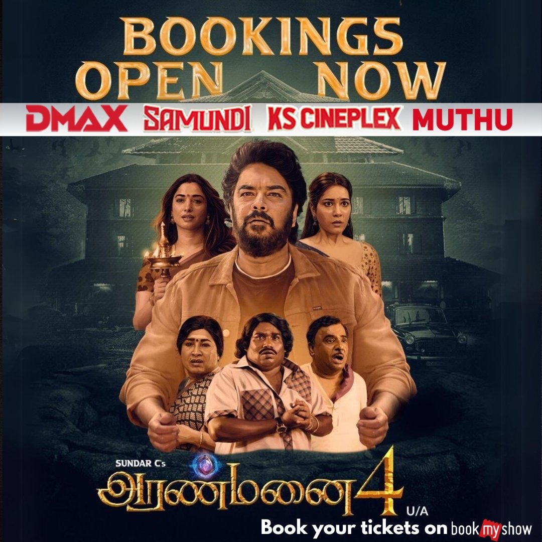 Laughs that Haunt and Horrors that Hilarate Brace yourself for #Aranmanai4 the biggest horror extravaganza hitting bookings open now at your @dnctheatresoffl Book Your Tickets On #Bookmyshow