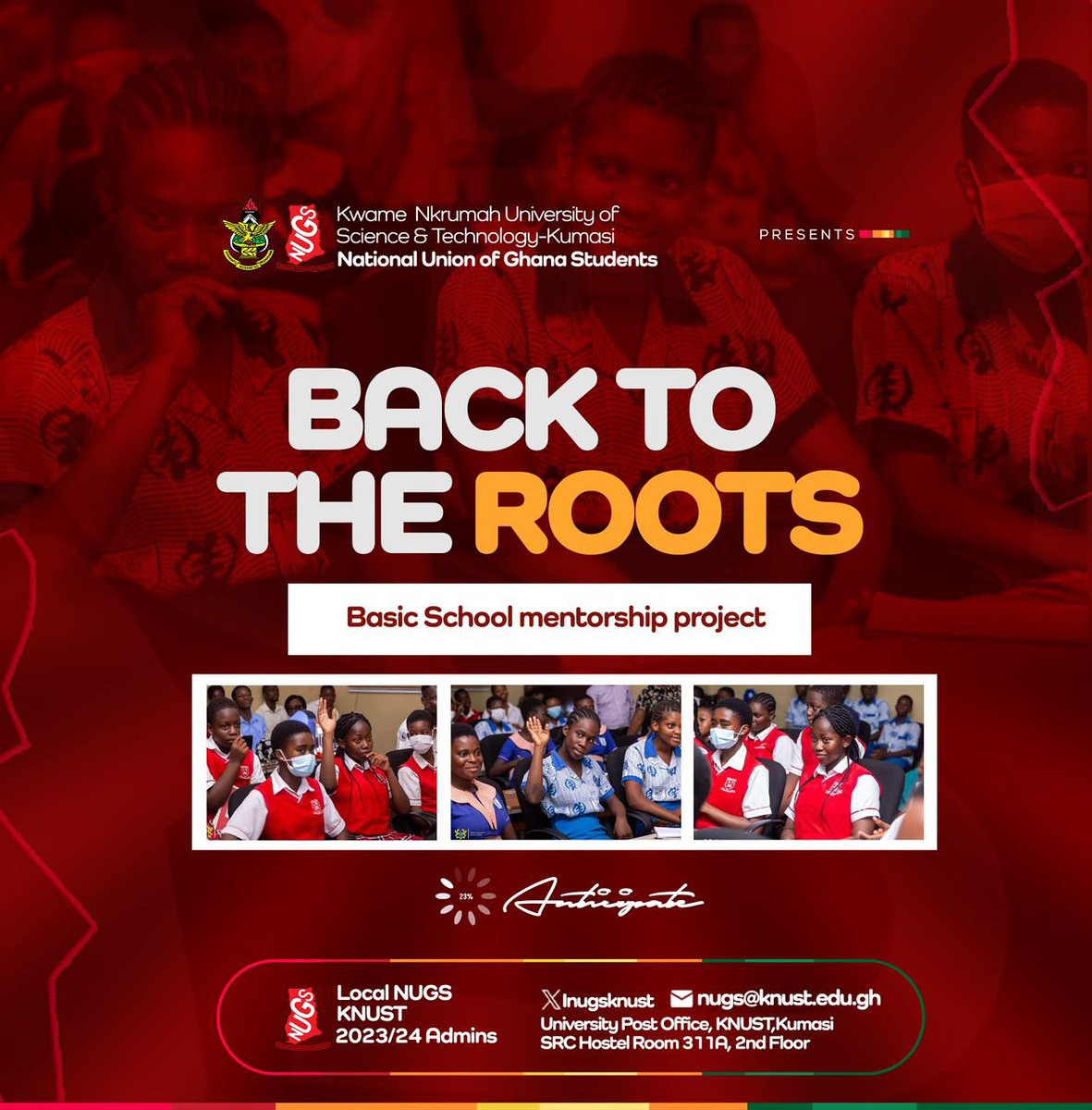 The KNUST LNUGS Basic School Mentorship Project dubbed “Back To The Roots” soon!

Anticipate!

#BackToTheRoots
