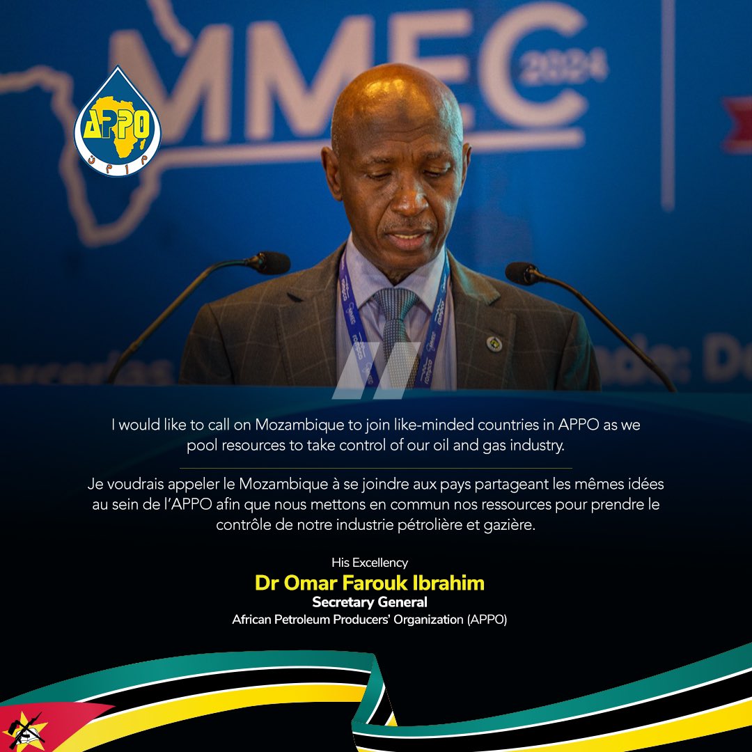 L’APPO appelle le Mozambique à rejoindre l’Organisation. C’est à l’occasion du Mozambique Energy and Industry Summit au cours duquel, le Secrétaire Général, le Dr Omar Farouk Ibrahim, a prononcé un discours ce jour à Maputo.

#APPO #MIES #Energy #AfricanEnergy