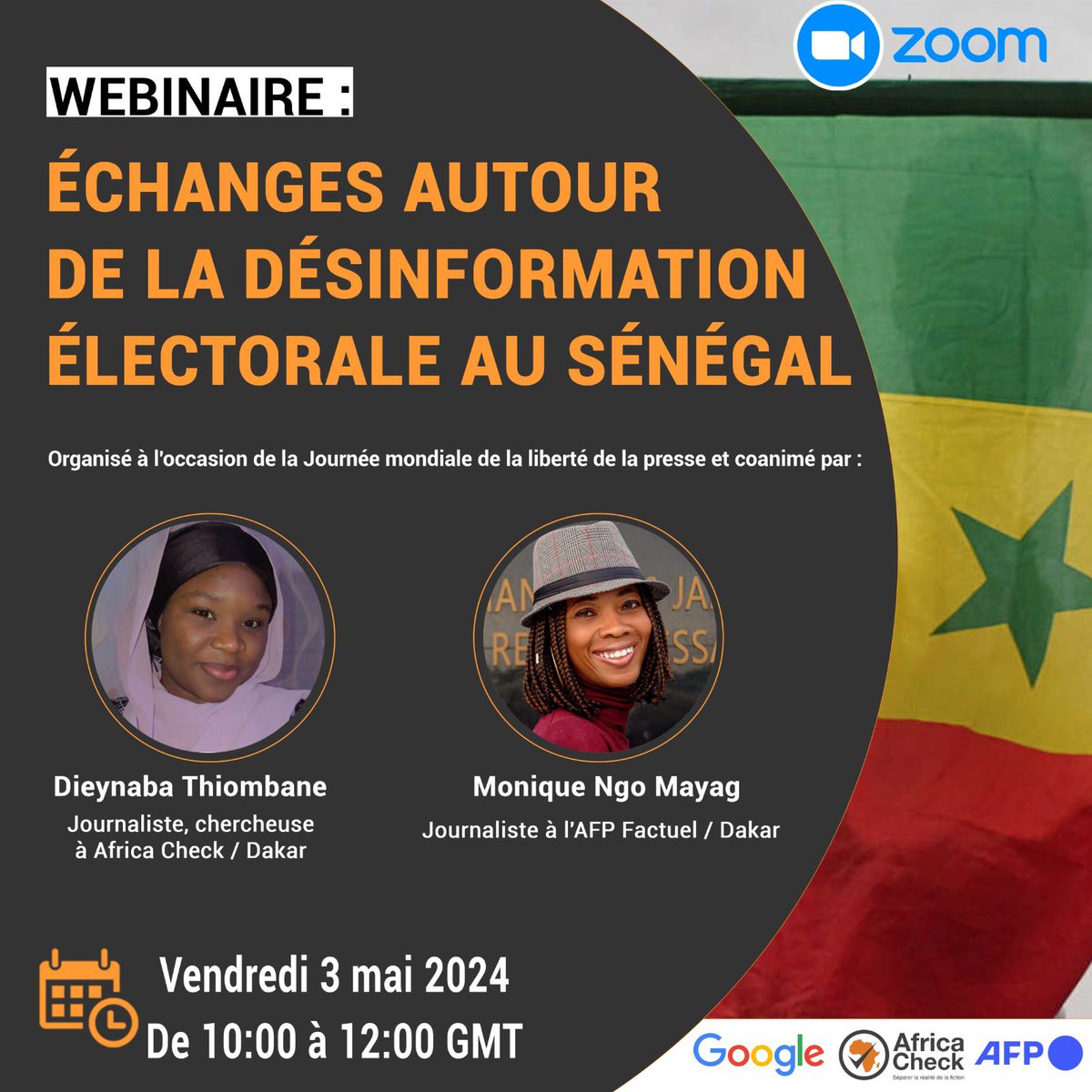 🔔 [RAPPEL] | Inscrivez-vous par ici pour suivre demain le webinaire sur la désinformation électorale au Sénégal : africacheck.info/3QljxuQ

📆Date : vendredi 03 mai 2024
🕒Heure : de 10:00 à 12H00 GMT+0 (Heure de Dakar) 

@AfpFactuel & @Google