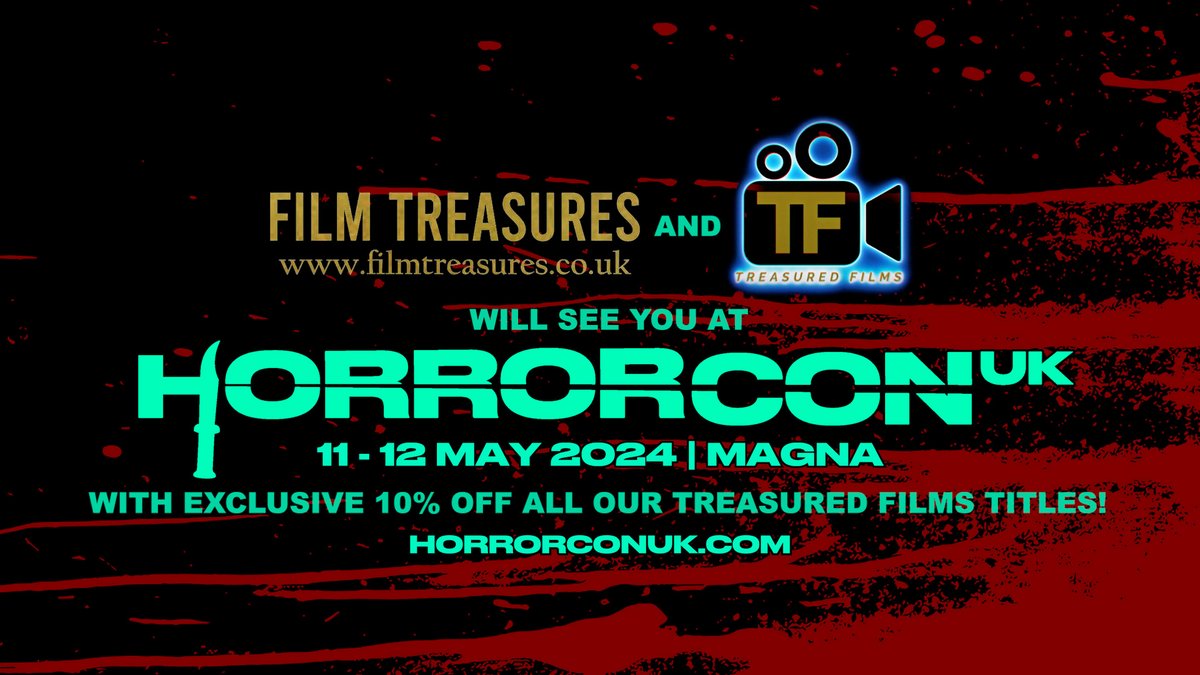 Treasured Films (@treasfilmsuk) on Twitter photo We'll be seeing you horror-hounds at this year's
<a href="/Horrorconuk/">HorrorConUK</a> ! You'll find us and parent outlet <a href="/FilmTreasuresUK/">Film Treasures</a> in an even bigger presence than before where we're offering 10% off all Treasured Films titles so far!
We look forward to seeing you all! horrorconuk.com We'll be seeing you horror-hounds at this year's
<a href="/Horrorconuk/">HorrorConUK</a> ! You'll find us and parent outlet <a href="/FilmTreasuresUK/">Film Treasures</a> in an even bigger presence than before where we're offering 10% off all Treasured Films titles so far!
We look forward to seeing you all! horrorconuk.com