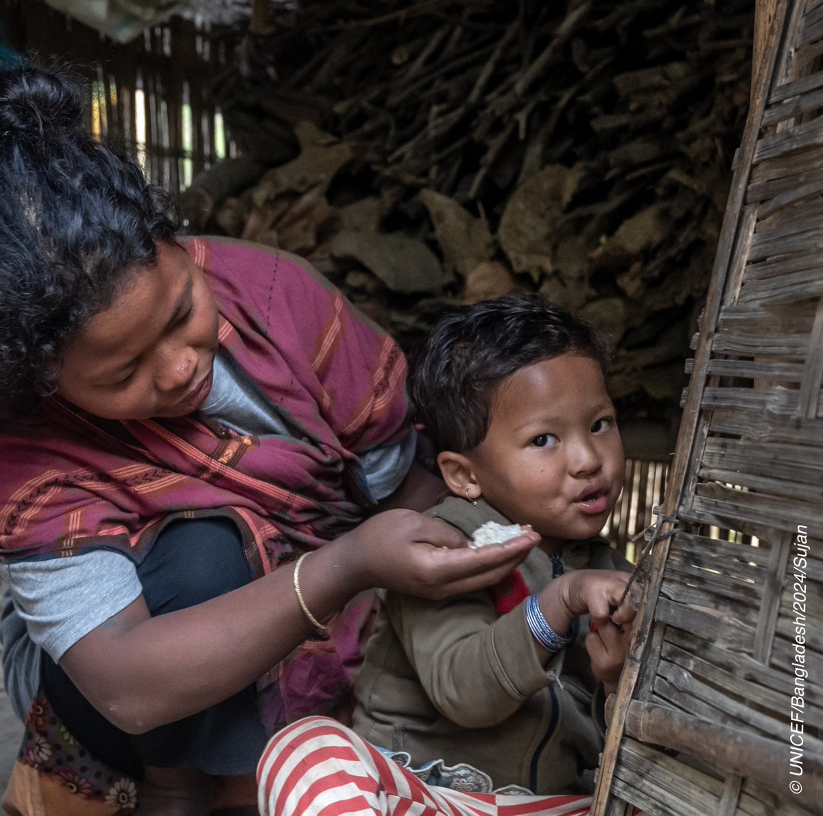 5-year-old Ameya is being playful while being fed by her mother. Embracing healthy food together nurtures a strong and beautiful bond. 💙 #ForEveryChild, nutrition.