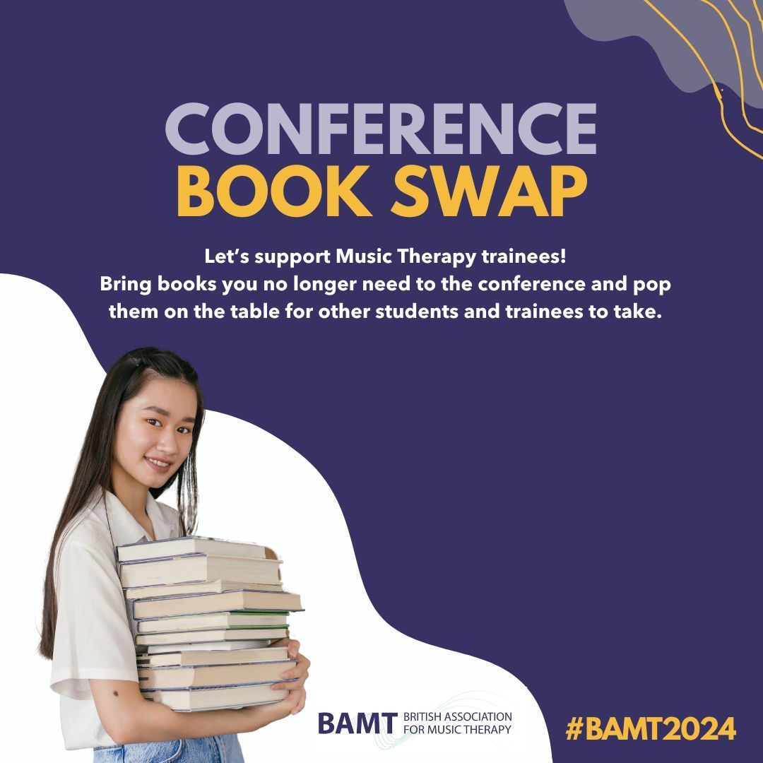 Attention, Music Therapists! Do you have text books you no longer need?📚 

If so, please consider bringing them along to the conference for our #BAMT2024 Book Swap table. This is a great way to support current trainees with their learning.