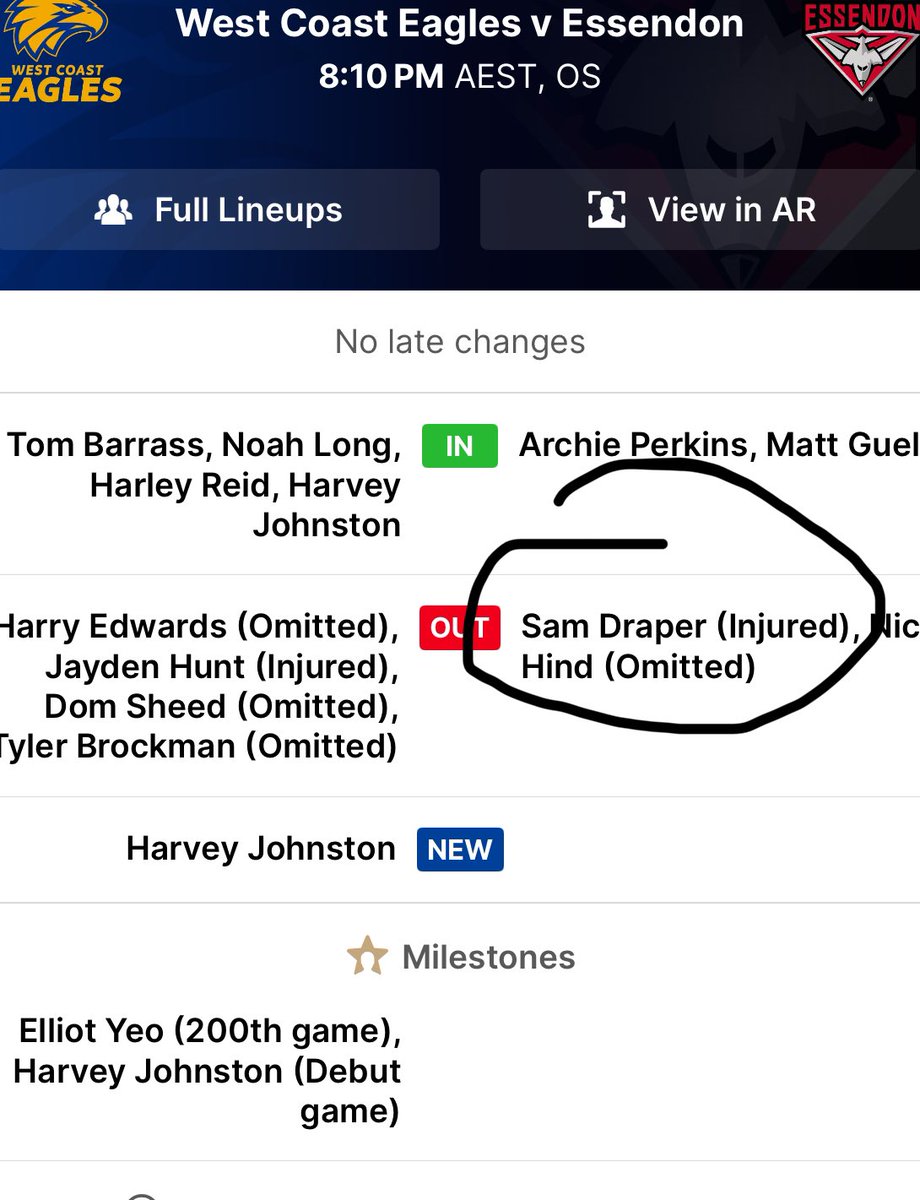 didn’t realise injured was another word for Sam Draper being omitted 🤣🤣🤣🤣🤣 

#AFLEaglesDons #GoPies