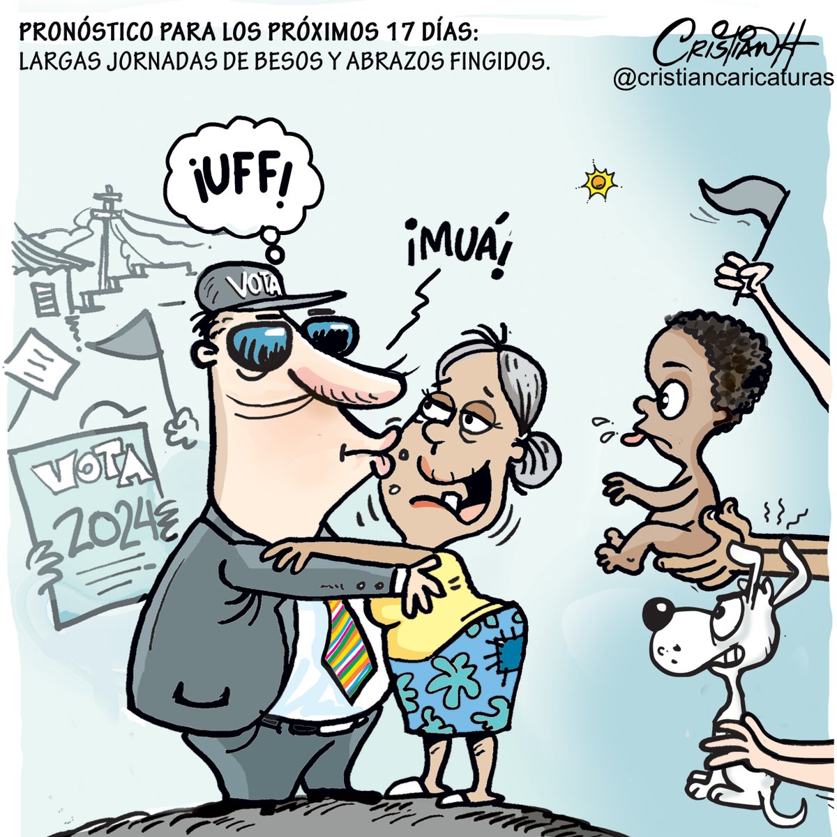 Mi caricatura del jueves 2 de mayo 2024 en el periódico @ElDia_do
.
.
.
.
#Elecciones19deMayo #CampañaElectoral #BesosyAbrazos #criscaricaturas #realengoycristian