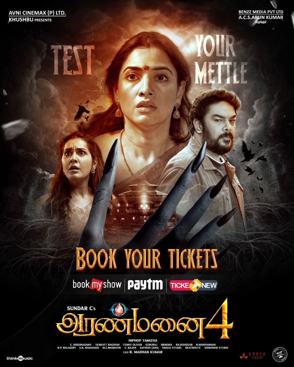 With each passing moment, #Baak's presence grows stronger👹🔥 Get ready to witness #Aranmanai4🏚 in theaters and test your mettle😨⚡️ Book your tickets now🍿 linktr.ee/Aranmanai4 #Aranmanai4FromTomorrow A #SundarC Entertainer A @hiphoptamizha musical🎶 @khushsundar…