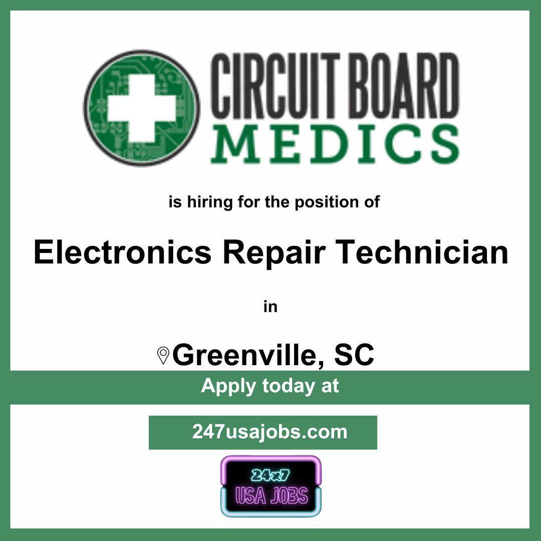 ⚙️🔧 Ready to dive into electronics repair? Circuit Board Medics is hiring Electronics Repair Technicians in Greenville, SC. If you're skilled with a soldering iron and love solving tech puzzles, apply now! #ElectronicsRepair #GreenvilleSC #CircuitBoardMedics
