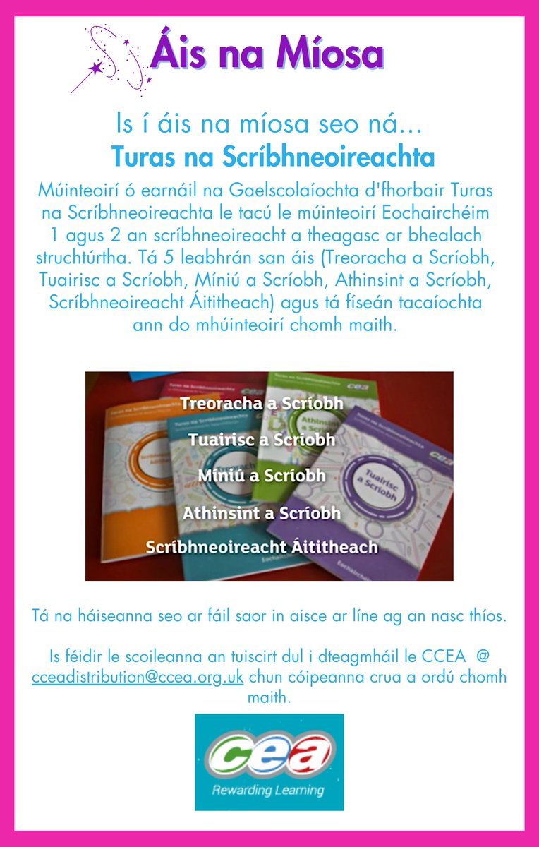 🔵🟣Áis na Míosa🟣🔵 Féachaigí thíos eolas faoi áis na míosa seo, Turas na Scríbhneoireachta. ⬇️⬇️ Ar fáil anseo: ccea.org.uk/learning-resou… @CCEA_info