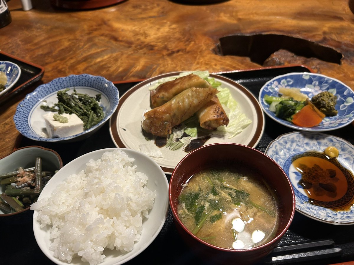 今夜の宿ディナー🍽️
自家栽培のお米🌾が美味すぎて3杯もおかわり😚
筍と🧀の春巻も💯
#粒麗荘